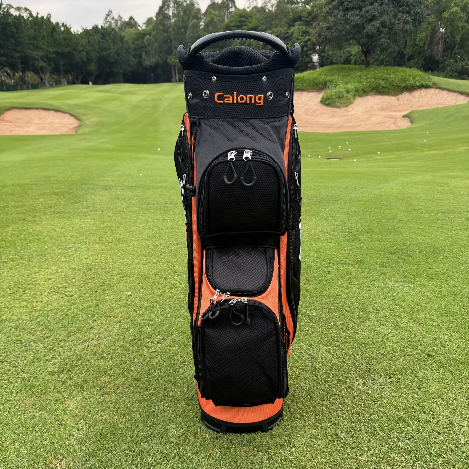 Premium Lightweight Calong Golf Hub 14-Way Golf Cart Bag With Full-Length Divider & 9 Zipper Pockets, Polyester Blend, Includes Hat Cover -Black/Orange - Image 5