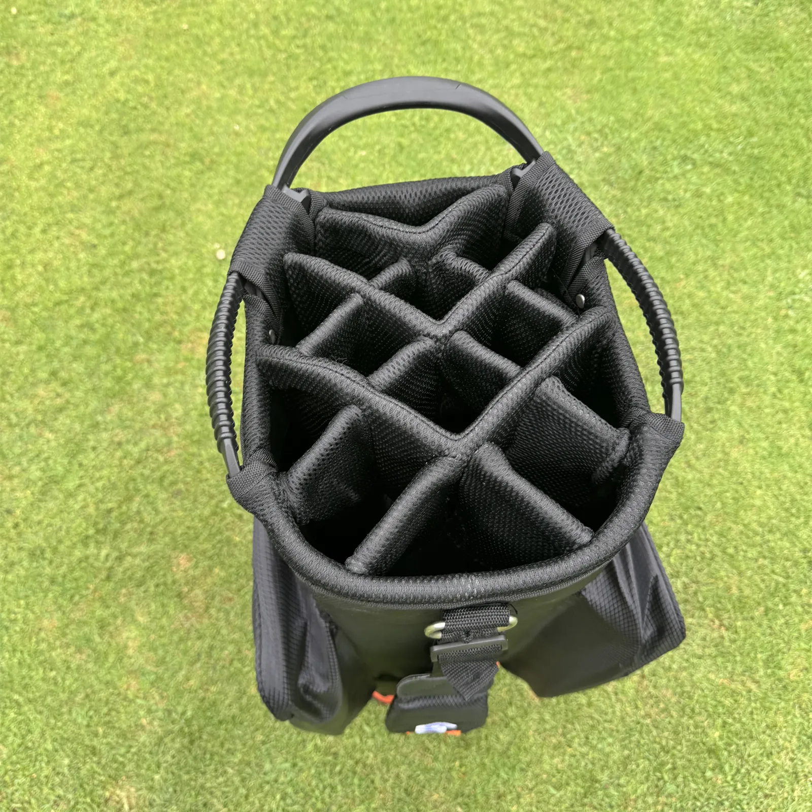 Premium Lightweight Calong Golf Hub 14-Way Golf Cart Bag With Full-Length Divider & 9 Zipper Pockets, Polyester Blend, Includes Hat Cover -Black/Orange - Image 3