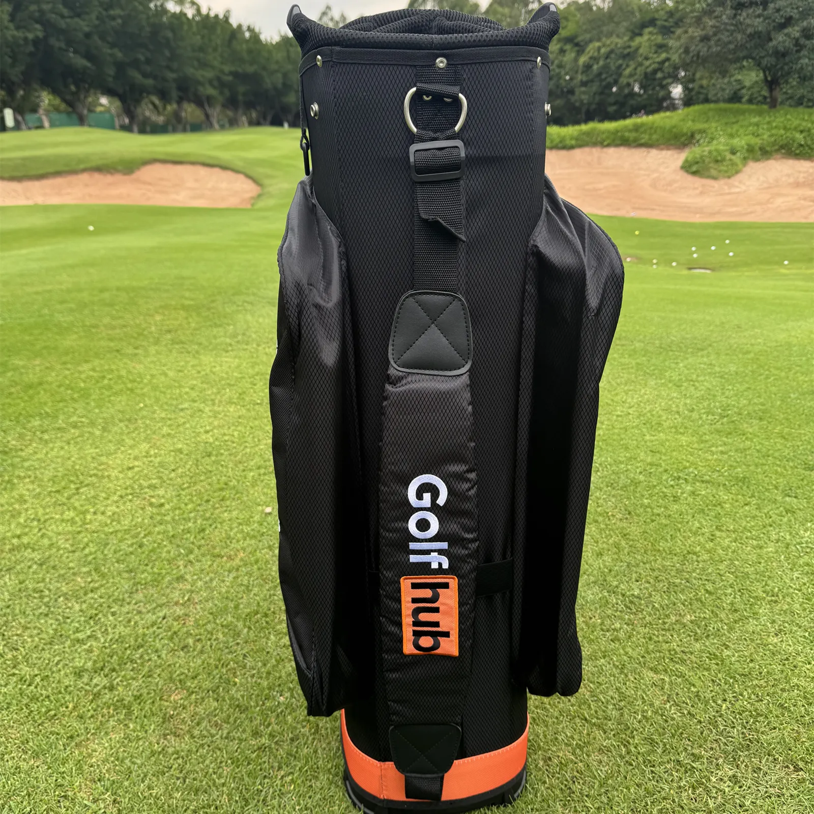 Premium Lightweight Calong Golf Hub 14-Way Golf Cart Bag With Full-Length Divider & 9 Zipper Pockets, Polyester Blend, Includes Hat Cover -Black/Orange - Image 2