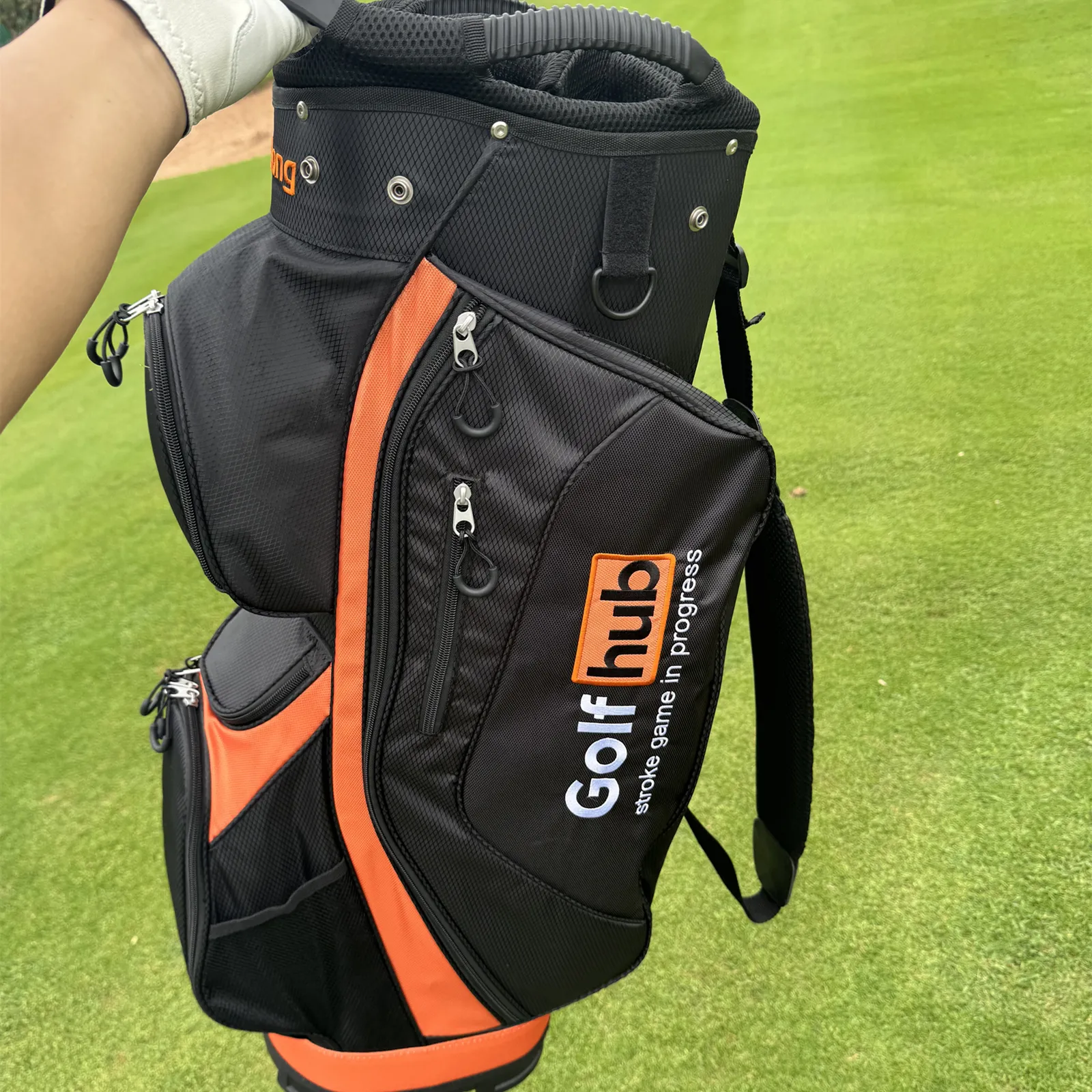 Premium Lightweight Calong Golf Hub 14-Way Golf Cart Bag With Full-Length Divider & 9 Zipper Pockets, Polyester Blend, Includes Hat Cover -Black/Orange - Image 10