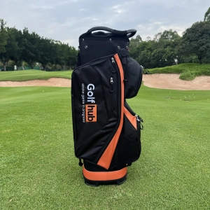 Premium Lightweight Calong Golf Hub 14-Way Golf Cart Bag With Full-Length Divider & 9 Zipper Pockets, Polyester Blend, Includes Hat Cover -Black/Orange