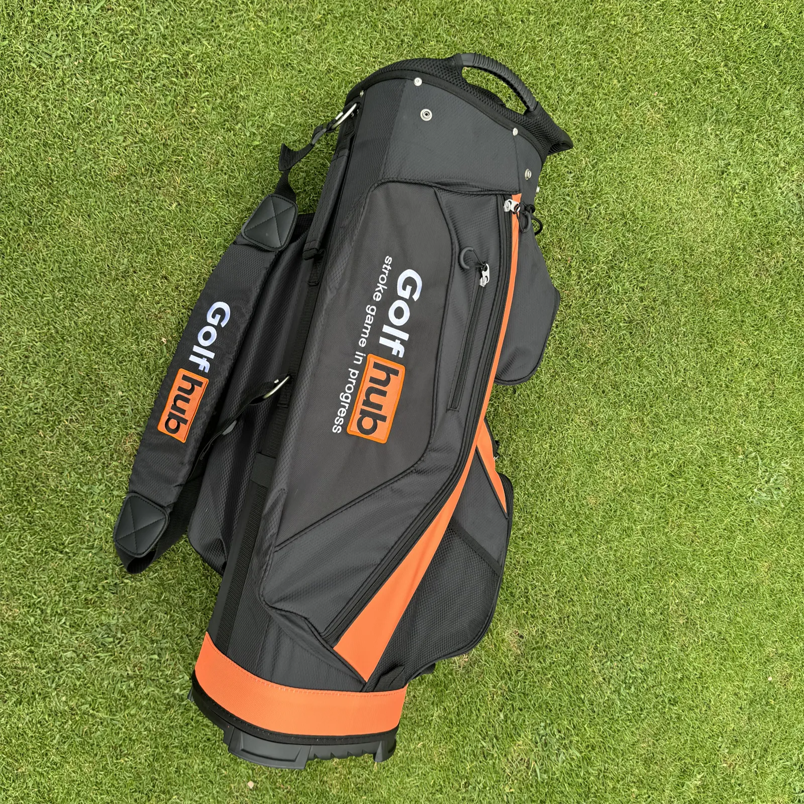 Premium Lightweight Calong Golf Hub 14-Way Golf Cart Bag With Full-Length Divider & 9 Zipper Pockets, Polyester Blend, Includes Hat Cover -Black/Orange - Image 7